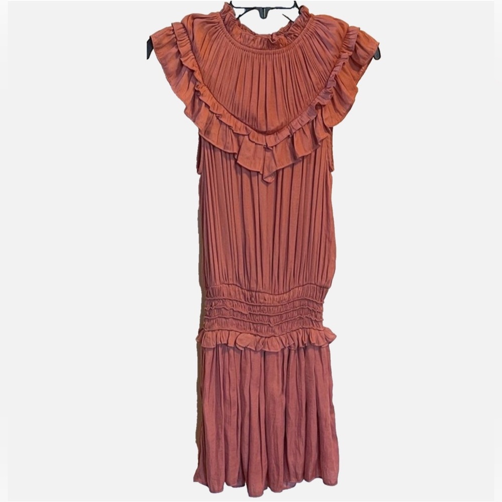 DO+BE Rust Ruffle Pleated Mini Dress
